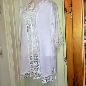 Sigrid Olsen White Cotton Lace Coverup Dress XL Long Sleeve